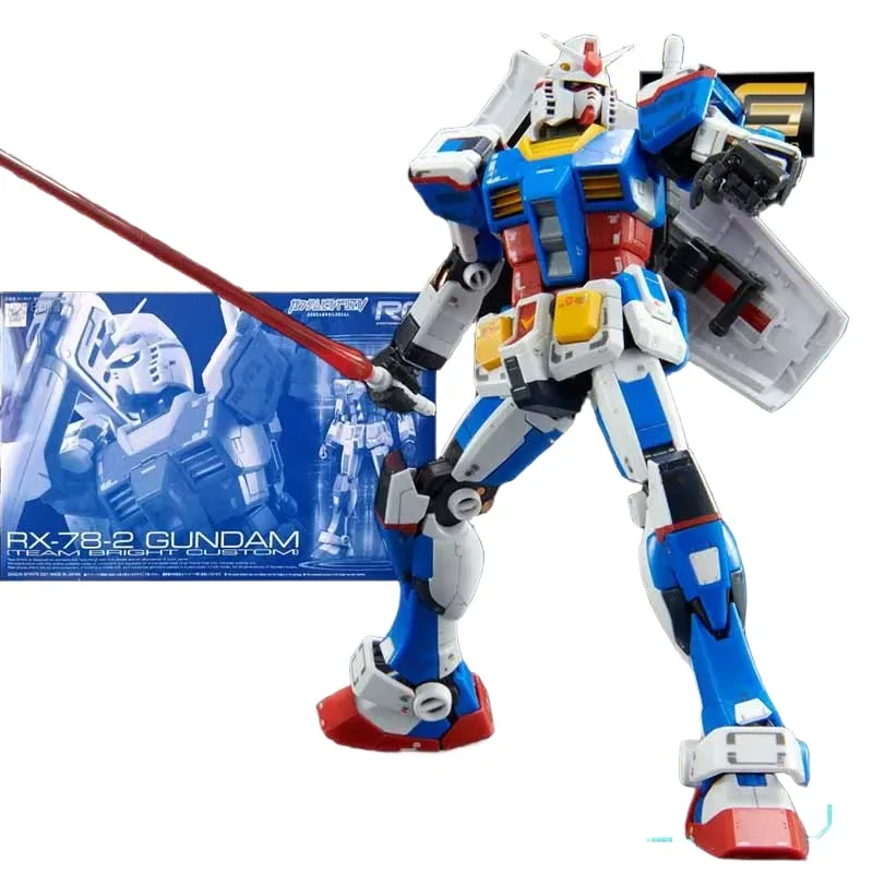 Bandai Original Model Kit RG RX-78-2 GUNDAM TEAM BRIGHT CUSTOM 1/144 Anime Action Figure Assembly Model for Boys Gifts Ornaments