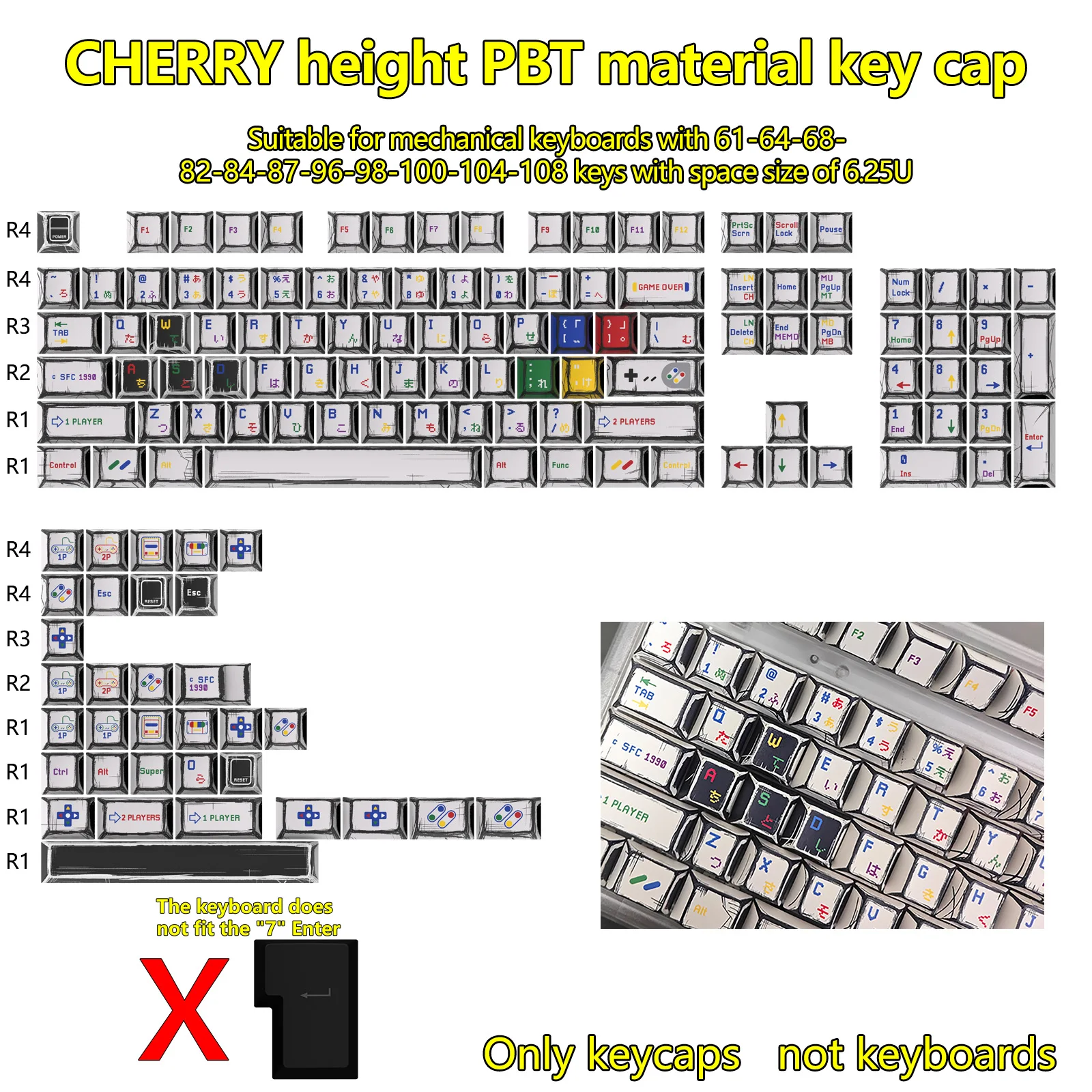 CHERRY Original Hand-Painted Manga Style PBT Keycap, Classic Retro Cartoon Design Mechanical Keyboard Cap