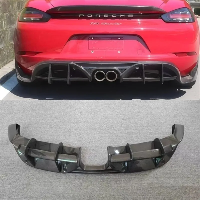 

Для Porsche Boxster 718 981, задний бампер из настоящего углеродного волокна, диффузор, разветвители, спойлер, задние автомобильные аксессуары, комплект кузова