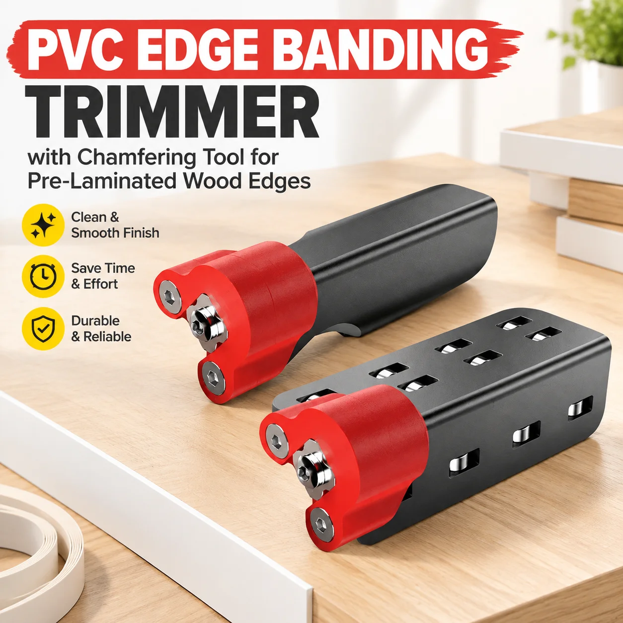 PVC Edge Banding Trimmer with Chamfering Tool for Pre-Laminated Wood Edges