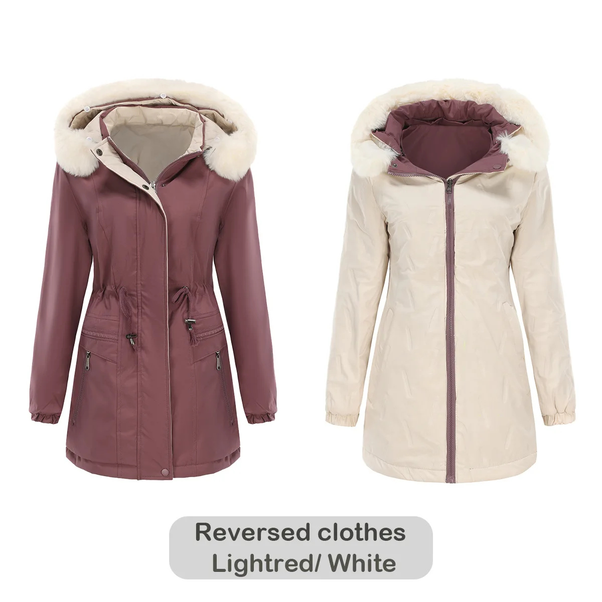 Autumn Winter Women\'s Parka Coats Female Double Sided Warm Cotton Jacket Detachable Cap Zipper Thick Cotton Fur Collar Jacket