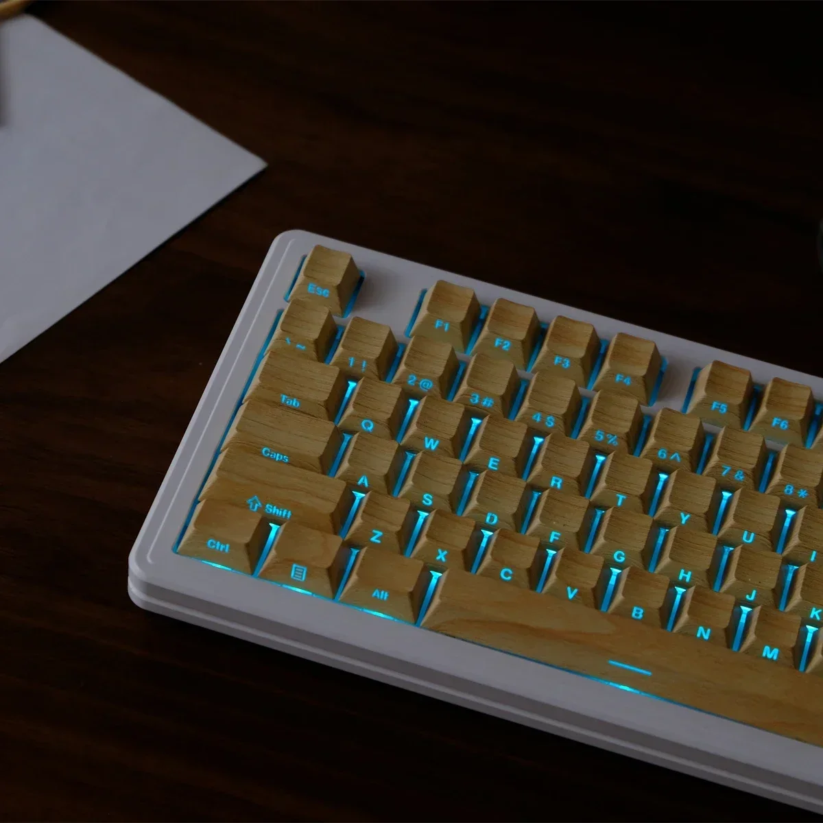 

Wood grain side engraved transparent keycap PBT original height, thermal sublimation, mechanical keyboard cap