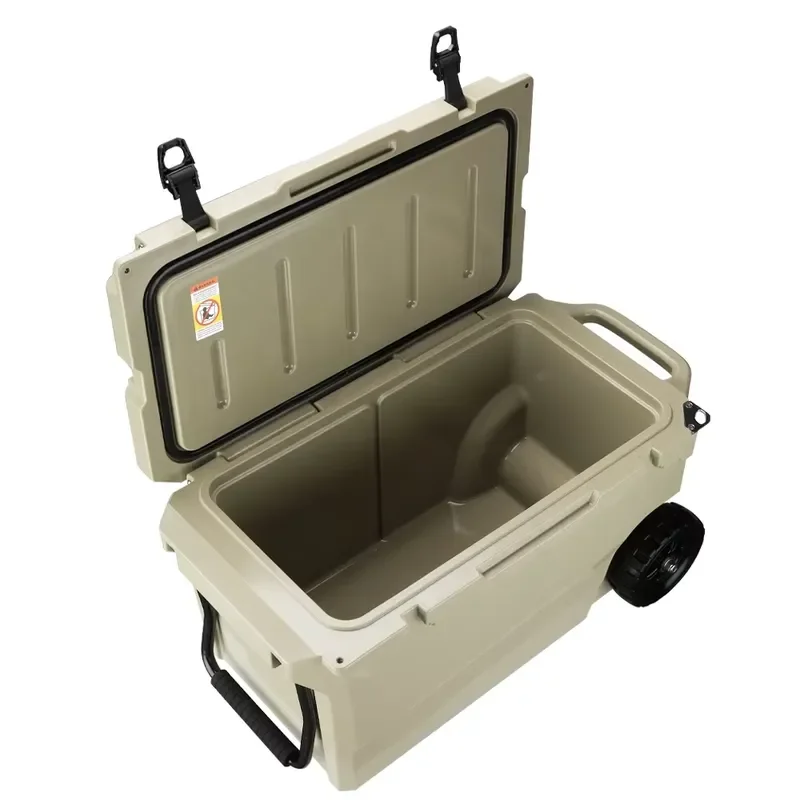 55L Rotomolded Hard Cooler with Wheels Heavy Duty Portable Ice Chest for Camping Fishing Outdoor LLDPE Insulated Box Large