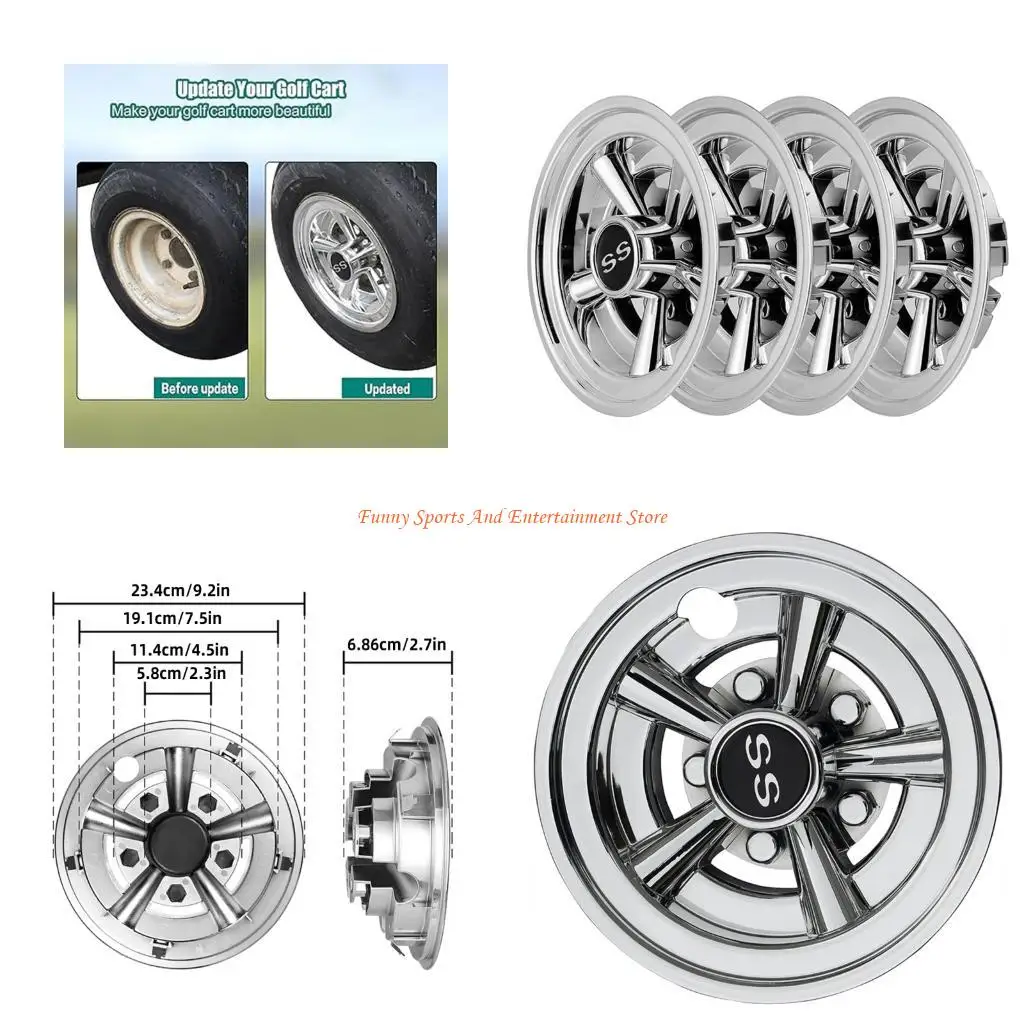 

C4DE 8Inch Universal Golf Cart Wheel Hub Covers 5 Spoke Golf Cart Hub Caps Protector For Enhances And Durability
