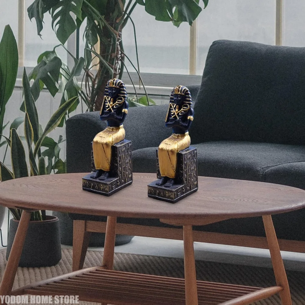 Egyptian Pharaoh Ornament 2Pcs Resin Mythological Character Model Home Crafts Desk Decoration