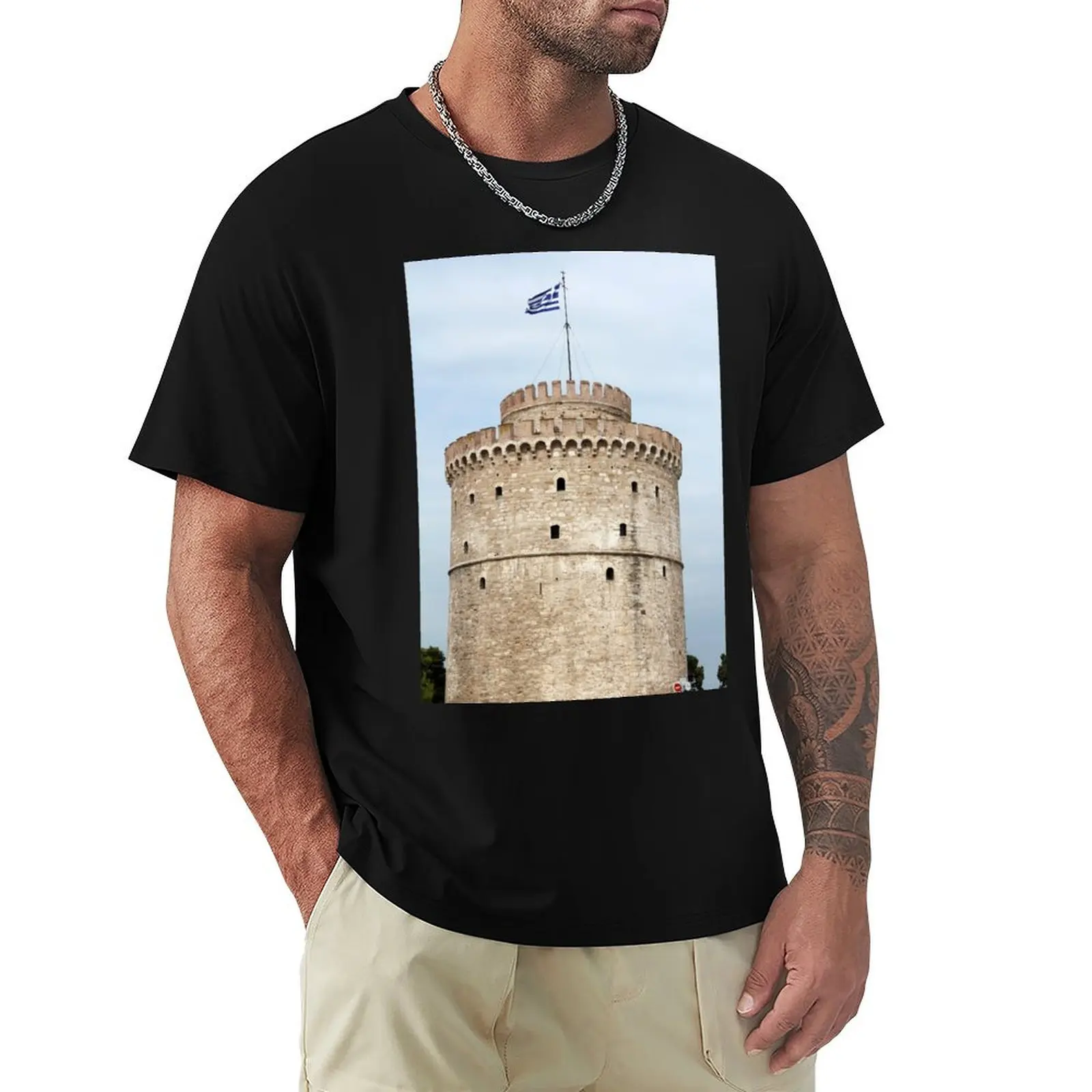 Thessaloniki famous landmark white tower T-Shirt anime tshirt vintage graphic tee shirt oversized graphic tee graphic tees men