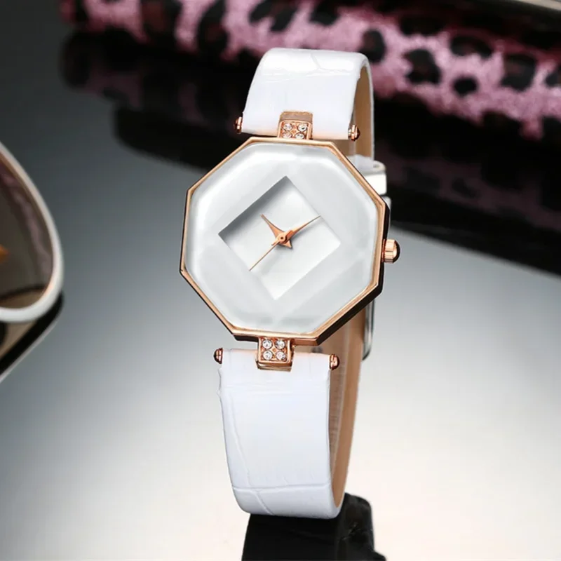 ساعة عصرية للنساء حافظة ماسية سوار من الجلد الصناعي ساعة يد تناظرية كوارتز كريستالية للنساء ساعة معصم للنساء شحن مباشر