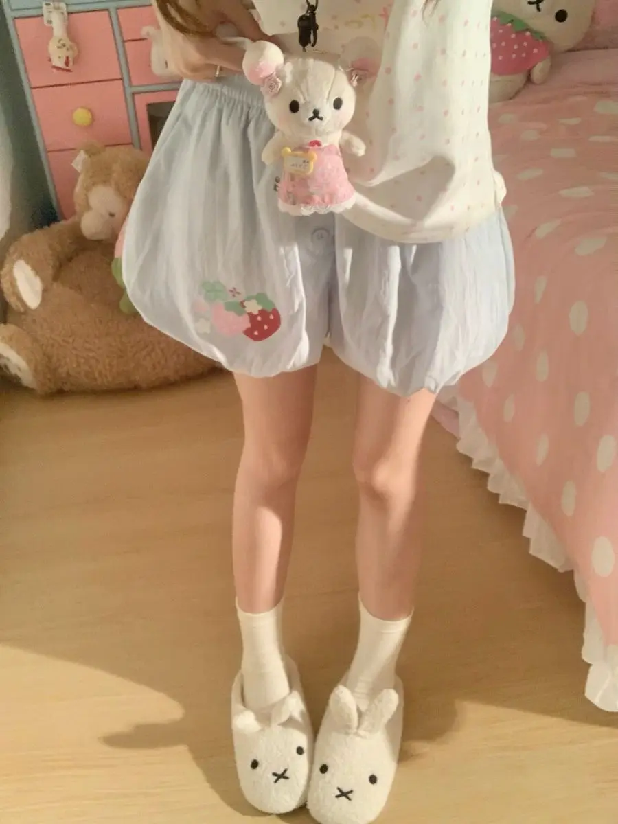 

Onalippa Japanese Cute Strawberry Printed Sweet Versatile Skinny Pumpkin Skirt Shorts Women 2026 Summer Loose Flower Bud Pants