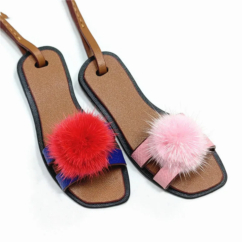 

Hairball Mink Hair Bag Pendant, Candy Color Leather Pendant,3D Slippers Mini Women's Bag Charm, Car Pendant