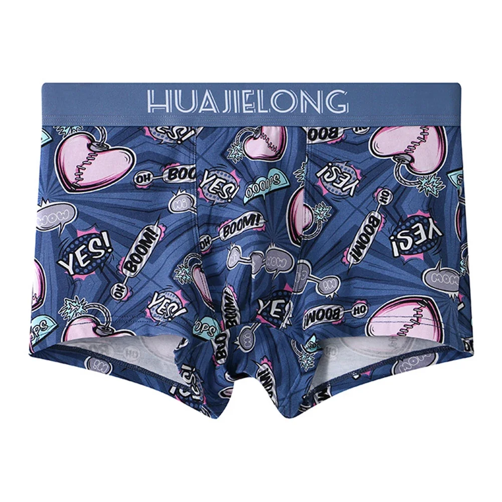 Mens Sexy Middle Waist Underwear Printed Casual Home Shorts Trunks Breathable Briefs Cotton Comfy Underpants Boy Loose Panties