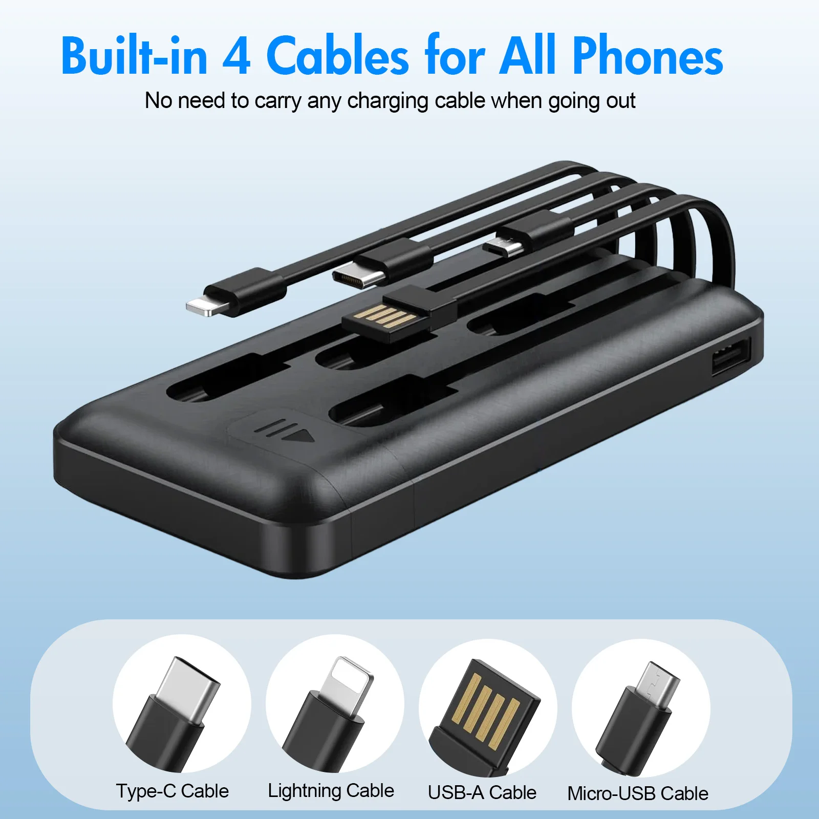 20000mAh Power Bank Charger Portable Large Capacity Built-in Cables Phone Stand Multi-Device For iPhone Android Phones Tablets