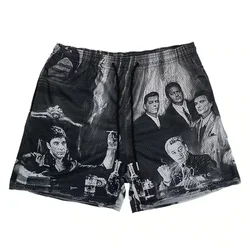 American Trend Movie Godfather Print Summer Sports Casual Shorts Loose Breathable Quick Drying Mesh Basketball Pants But Knee