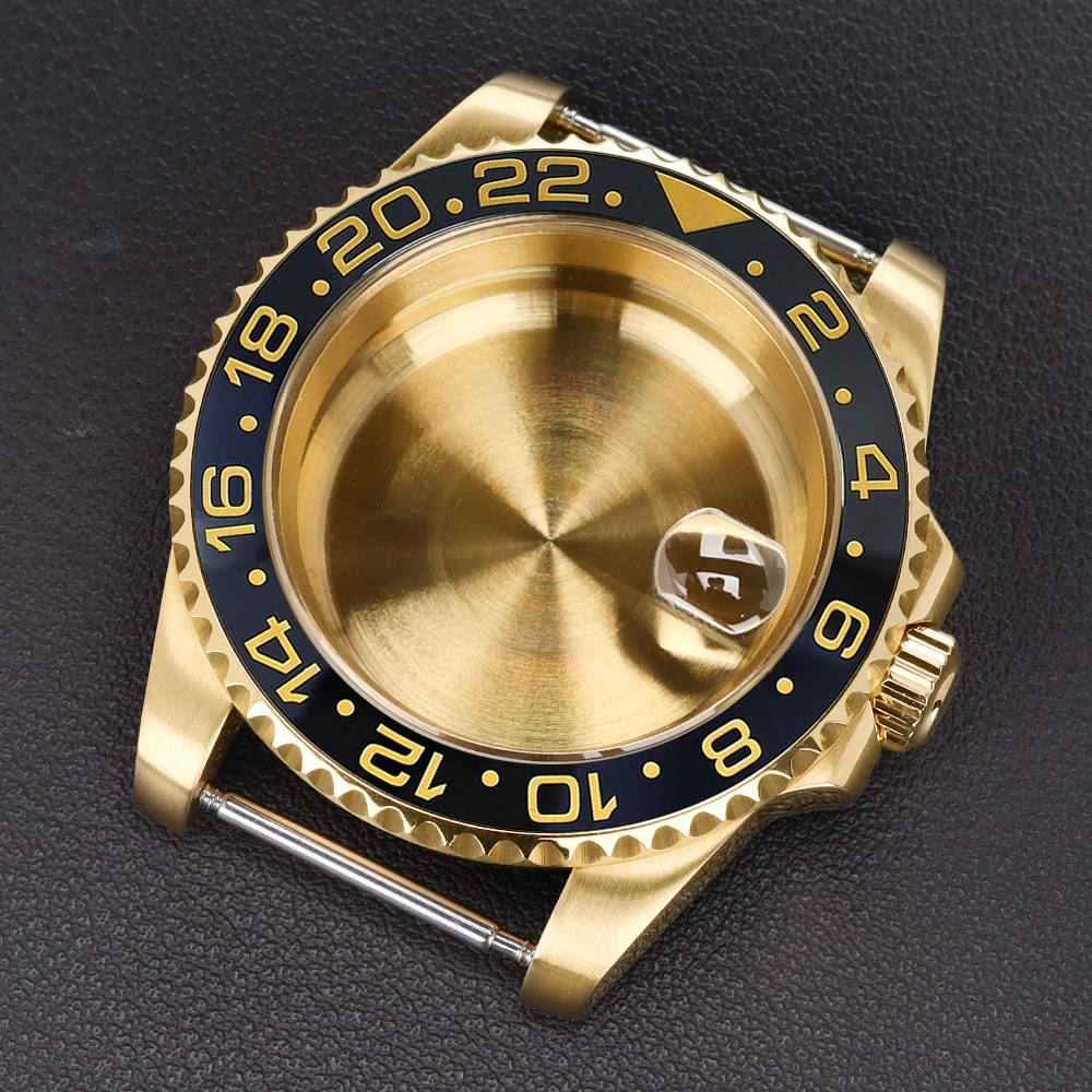 

40mm Gold PVD Watch Case Sapphire Glass For Deepsea SUB GMT Seiko NH35 NH36 Miyota8215 ETA2824 Automatic Movt Fashion Waterproof
