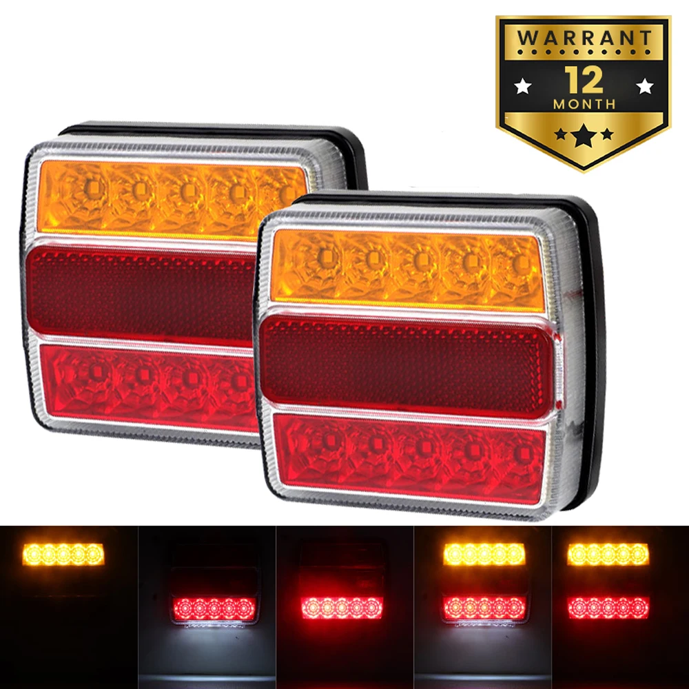 2PCS Square 4 inch 12V Rear 16 LED Tail Light Turn Signal Number Plate Light Waterproof Trailer Bus Caravan Boat Van Bus 4x4