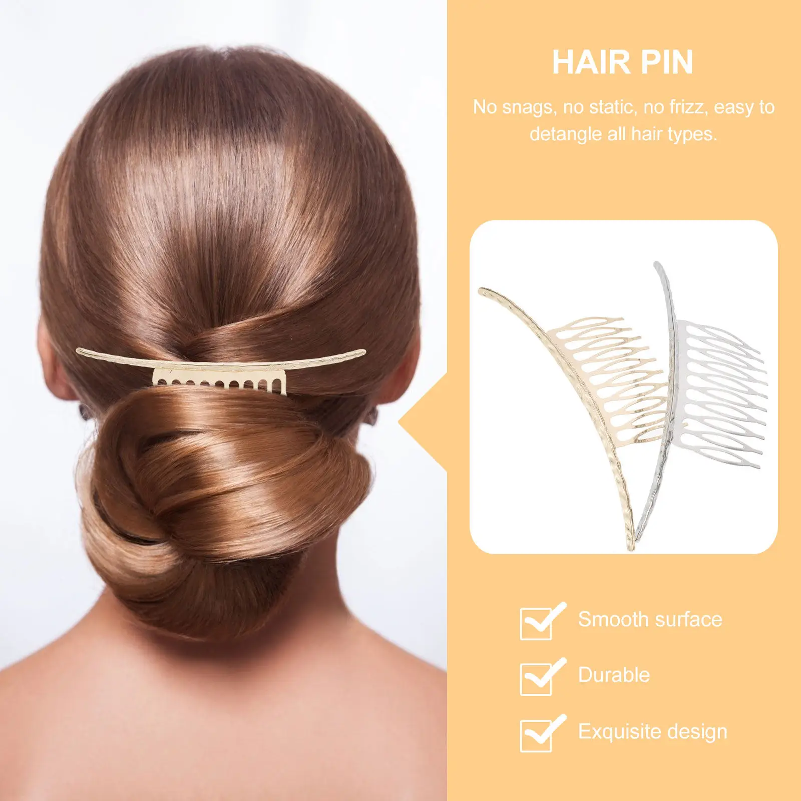2Pcs Elegant Slide Hairclip Combs Golden Silver Hair Comb Pin for Women Daily Use Classic Design Firm Alloy Teeth for Bridal