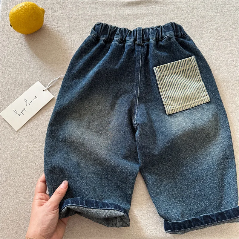 Children's Long Pants 2025 Autumn New Boys and Girls Distressed Ripped Jeans Baby Personality Straight Pants