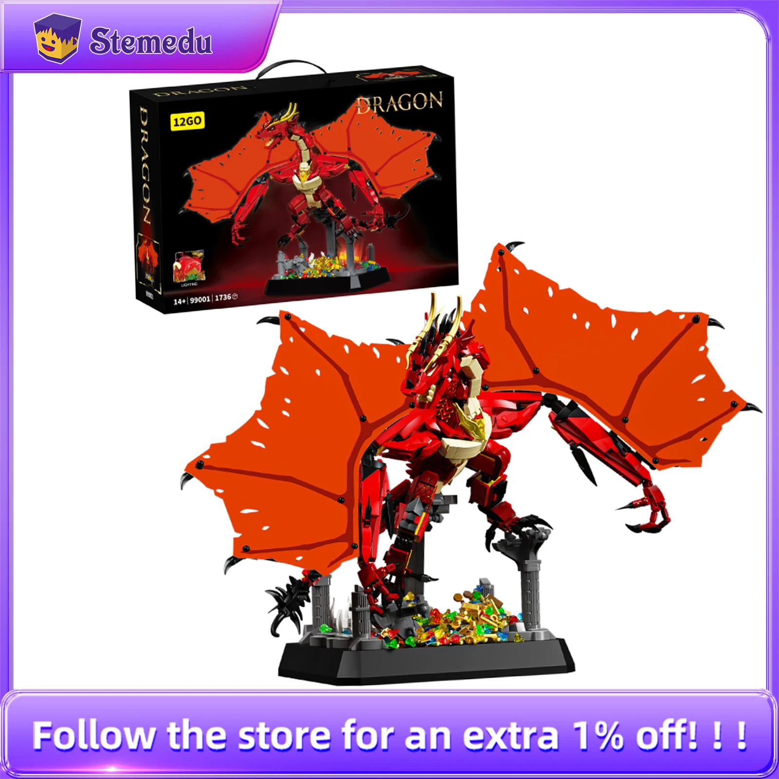 

99001 1736 шт. MOC Fire Dragon Magic Building Blocks Набор животных Модельный комплект Развивающие STEM Кирпичи Игрушки для мальчиков