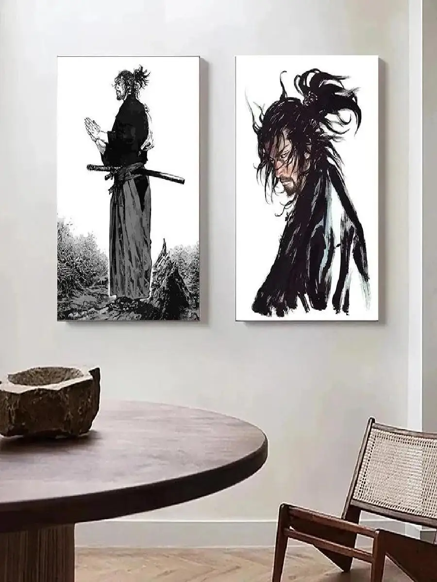 Vintage Japanese Anime Wall Art Miyamoto Musashi Vagabond Bushido Warrior Poster Canvas Painting  Perfect Home Decor for Manga E