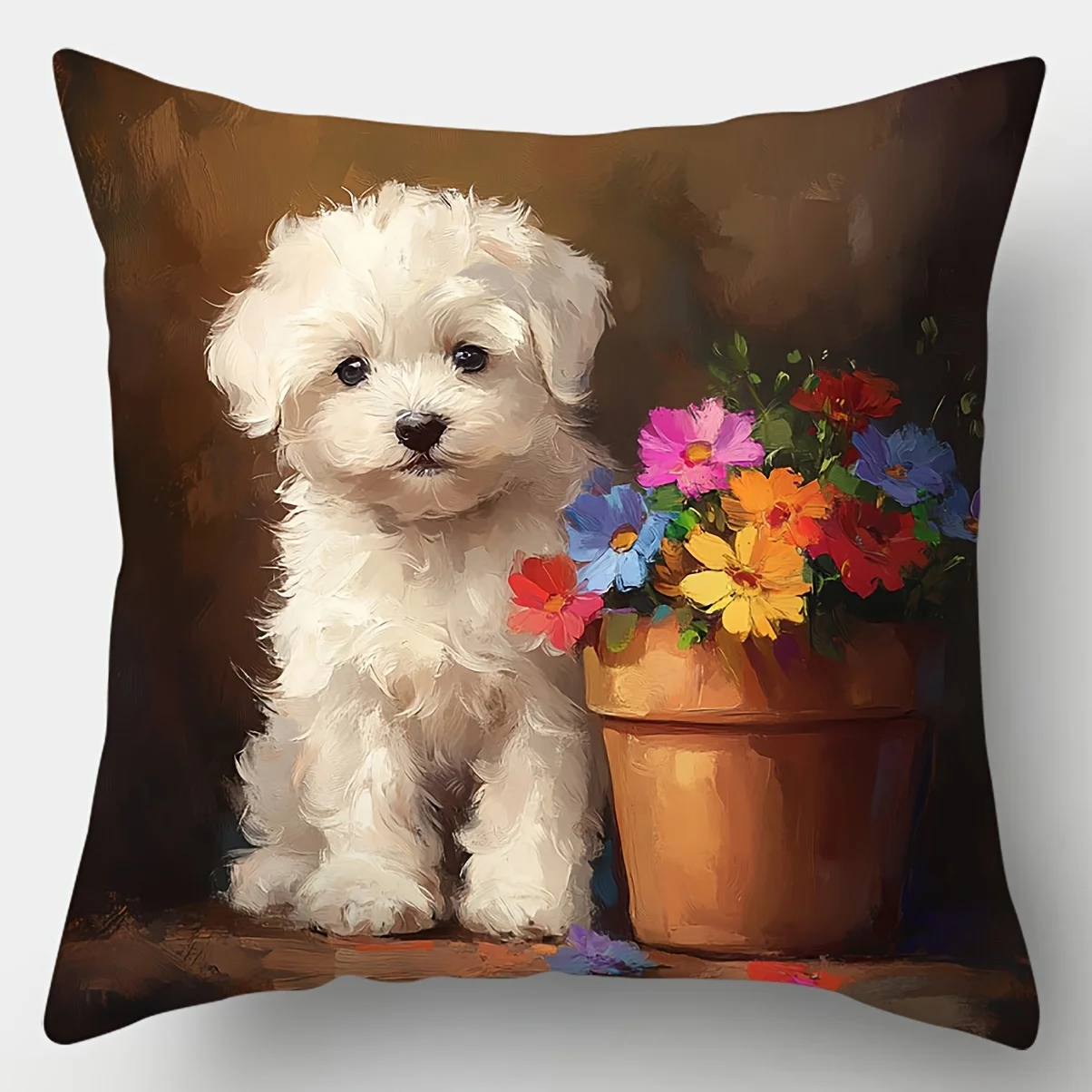 4Pcs White Dog Pillow Covers 40x40cm Double-sided Printed Flower Pot Cushion Cases Cute Pet Home Decor No Insert