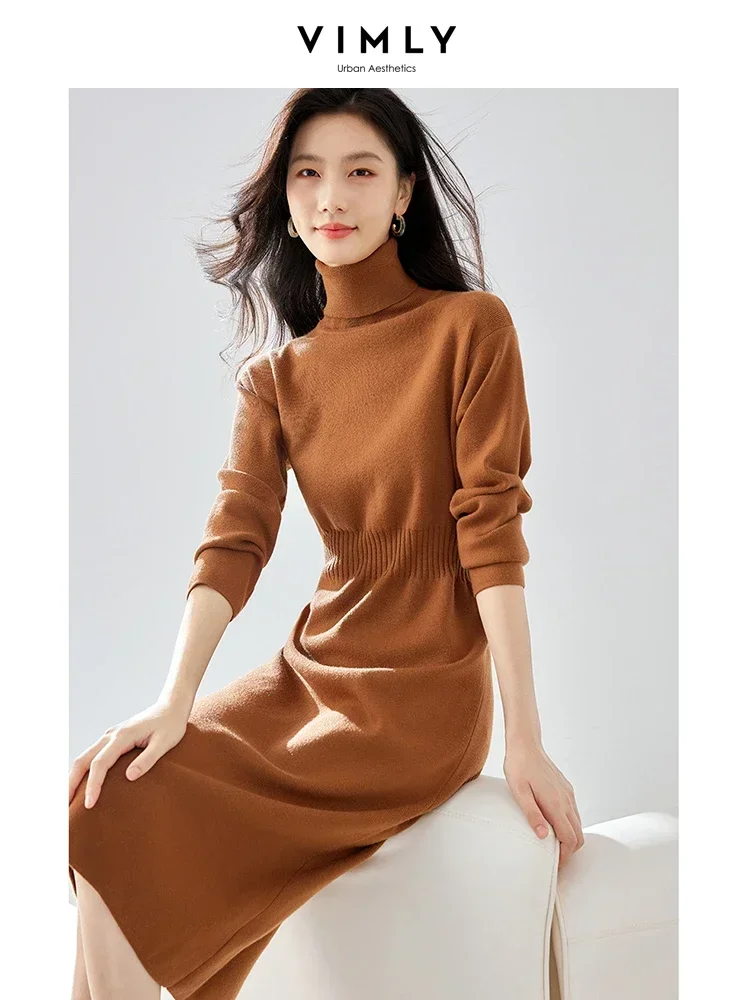 

Vimly Black Turtleneck Knitted Dress 2023 Winter Pullover Long Sleeve Straight Midi Sweater Dresses Elegant Female Clothes 72531