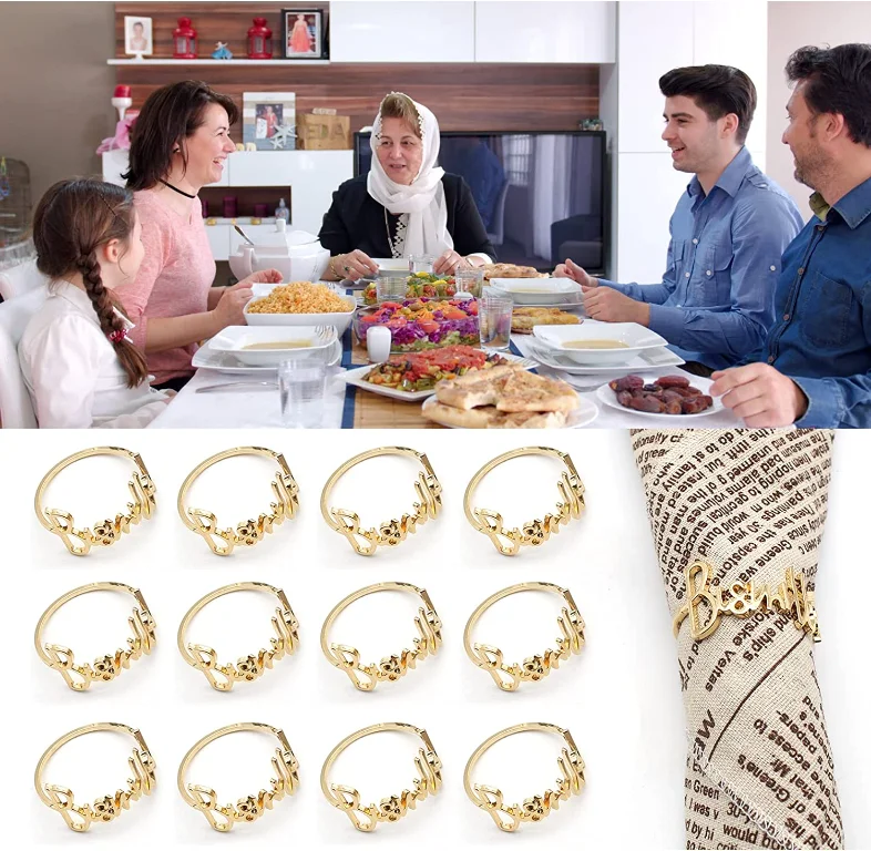 2/4Pcs Ramadan Decoration Bismillah Napkin Rings Muslim Islamic Eid Mubarak Alloy Napkin Buckle Wedding Dinner Table Decorations