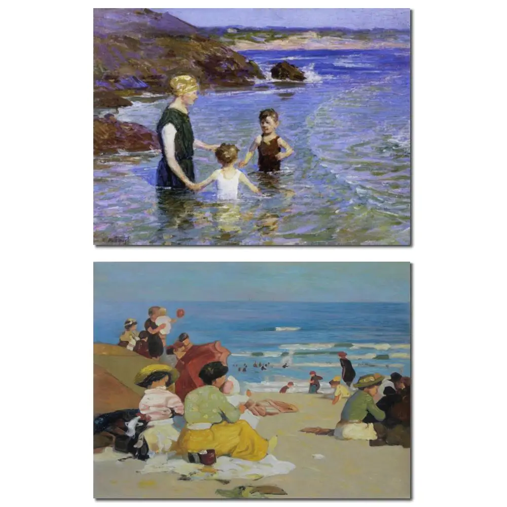 زيت انطباعي للأقدام الباردة من Seascape على القماش من إدوارد هنري بوثاست، تحفة مرسومة يدويًا لديكور المكتبة