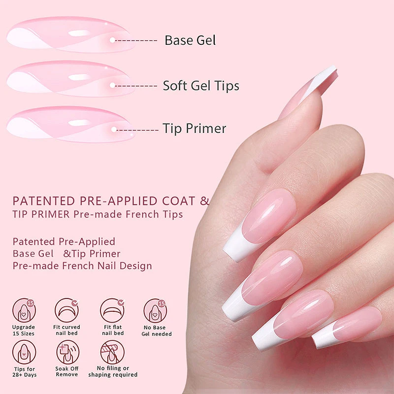 White French Soft Gel Tips Fake Nails Need Adhesive Glue Macaron Black French Press on Nails Wearable Full Finished False Nails