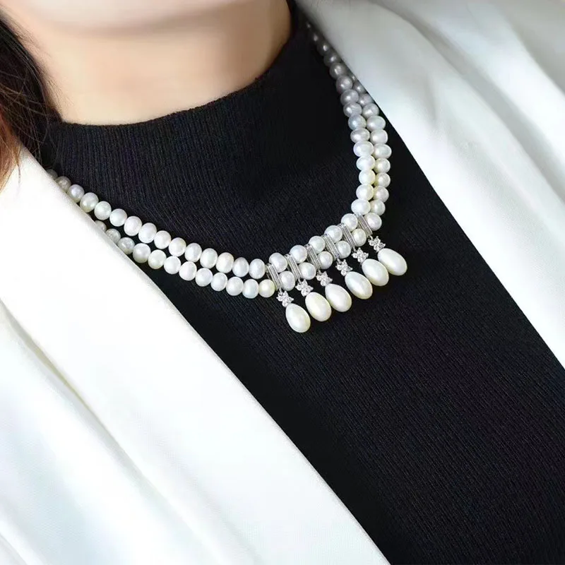 2024 new Two Strands 6-9mm South Sea White Pearl Necklace 18