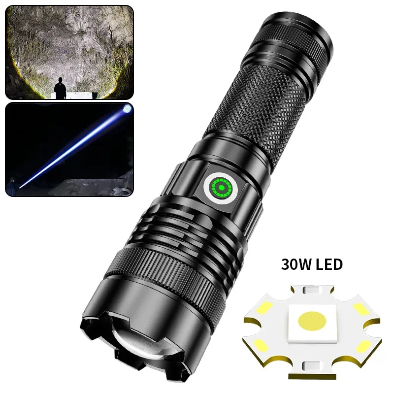 

30W White Laser Powerful Long Range Flashlight USB Rechargeable Outdoor Zoom Waterproof Camping Hiking Adventure Flashlight