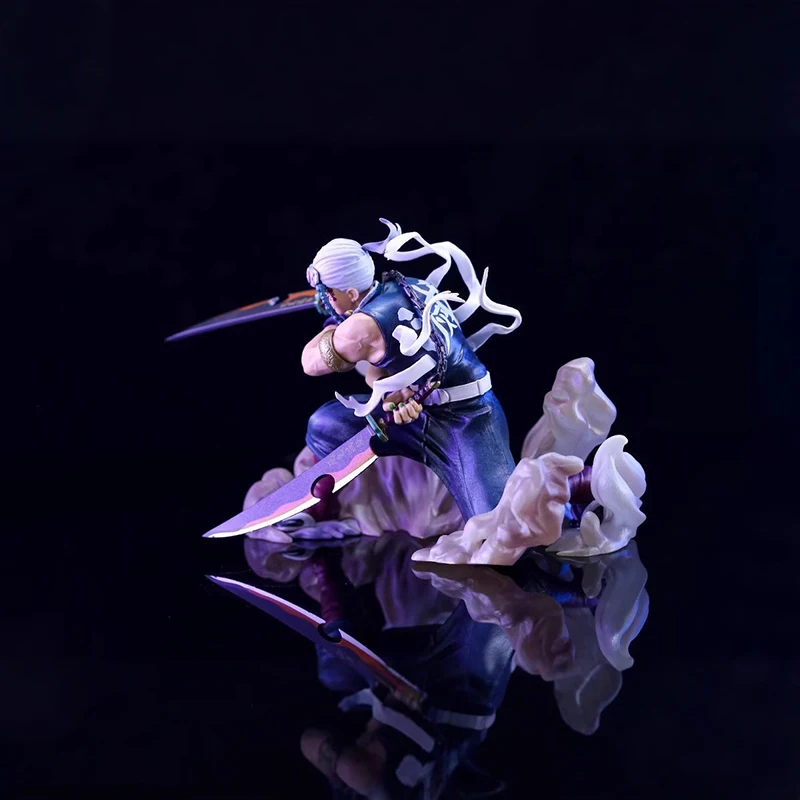 Anime Demon Slayer Double Knife Flow Combat Posture Uzui Tengen Action Figures Model Collect Desktop Ornament Toy Doll Gift