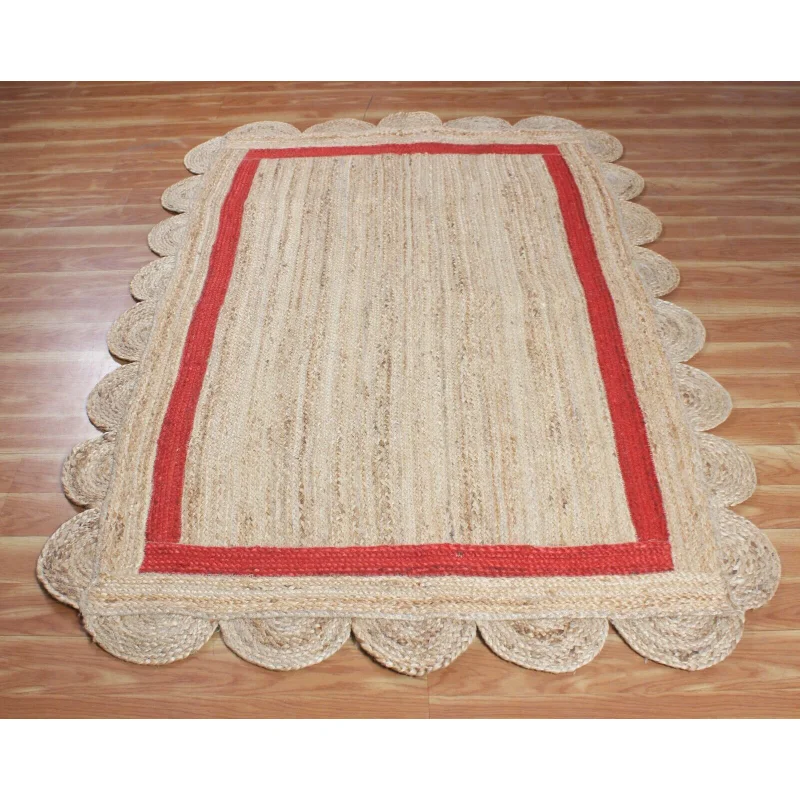 Scallop Rug Natural Handmade Jute Rectangle Carpet Home Decor Modern Area Rug