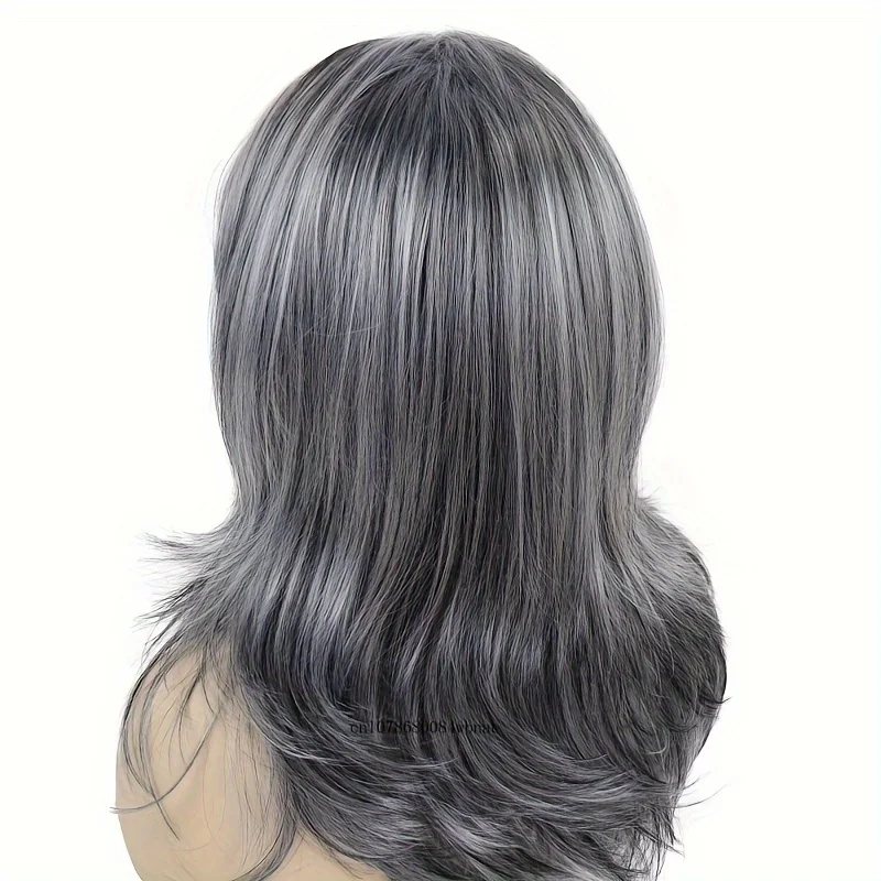 18inch Gray Natural Fluffy Short Synthetic Wig Soft Fiber High Temperature Silk Heat Resistant for Daily Use