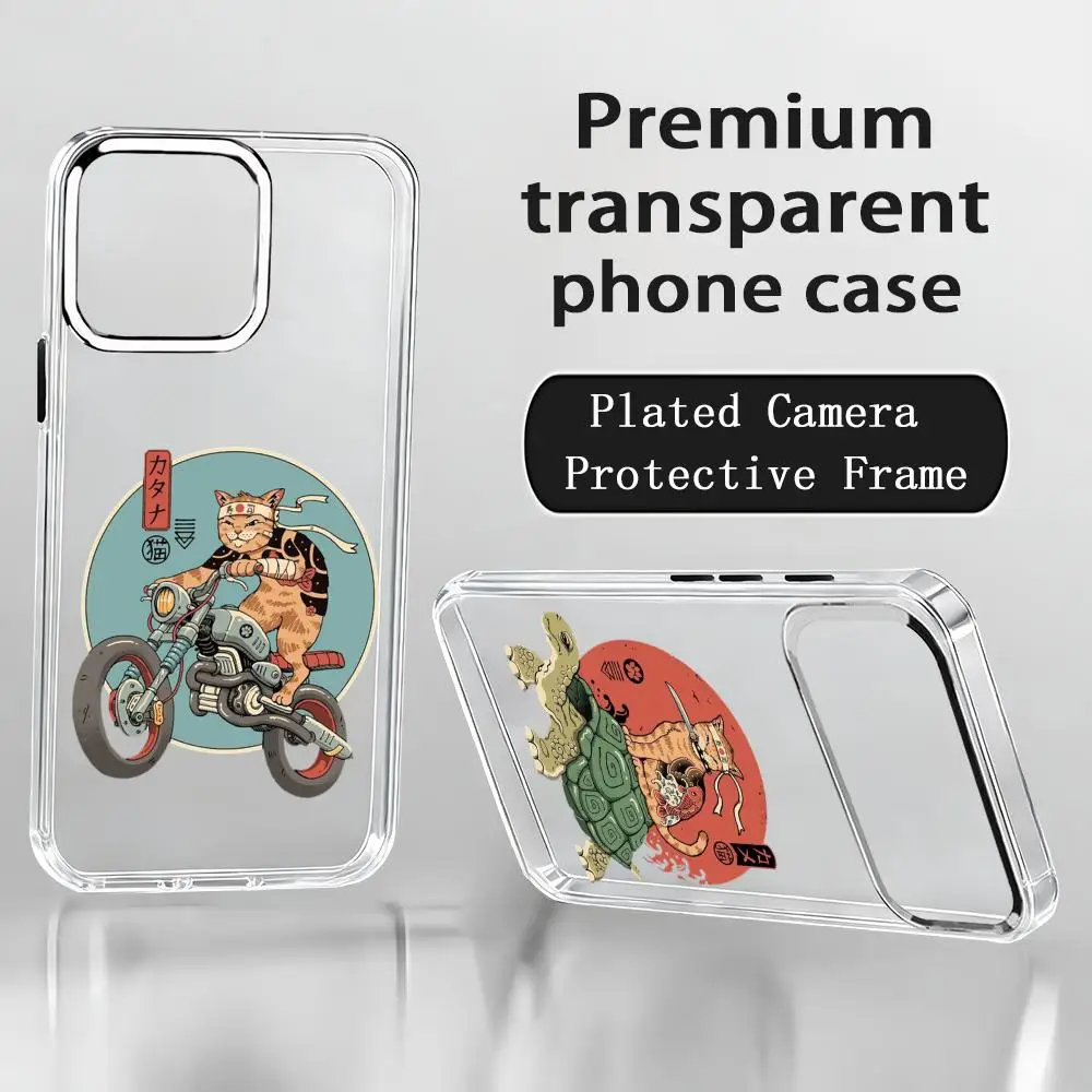 Coque de téléphone Anime Chat Japonais pour iPhone 17 Air 16 15 14 13 12 11 Pro Max Plus avec Bouton Chrome et Anneau de Caméra Transparent