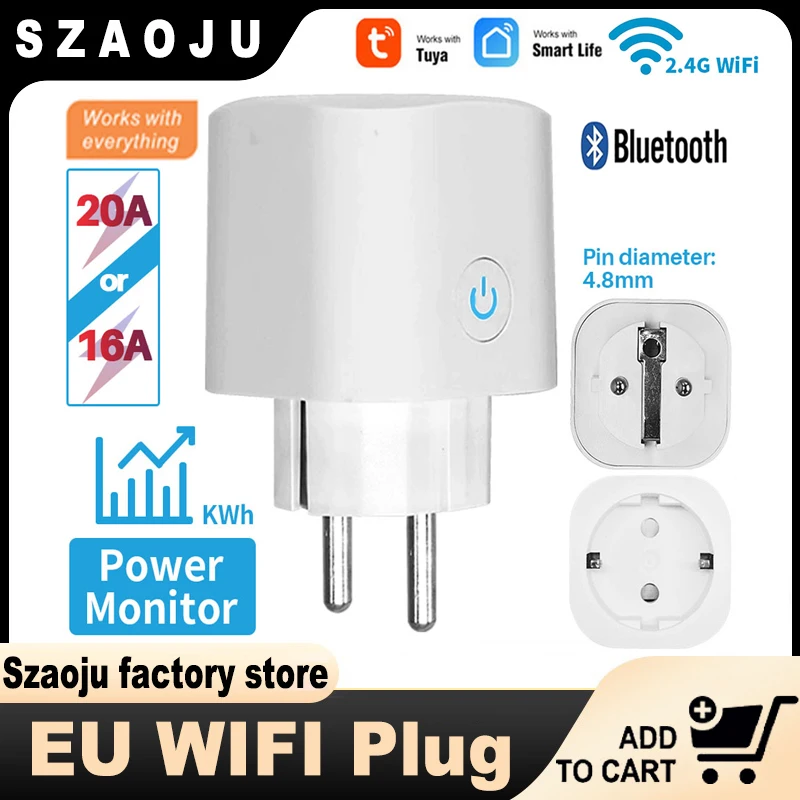 

Szaoju Tuya Smart Socket WIFI 16A/20A EU Plug With Monitor Timing Function Smart Home Electronic Power Outlet Alexa Google Home