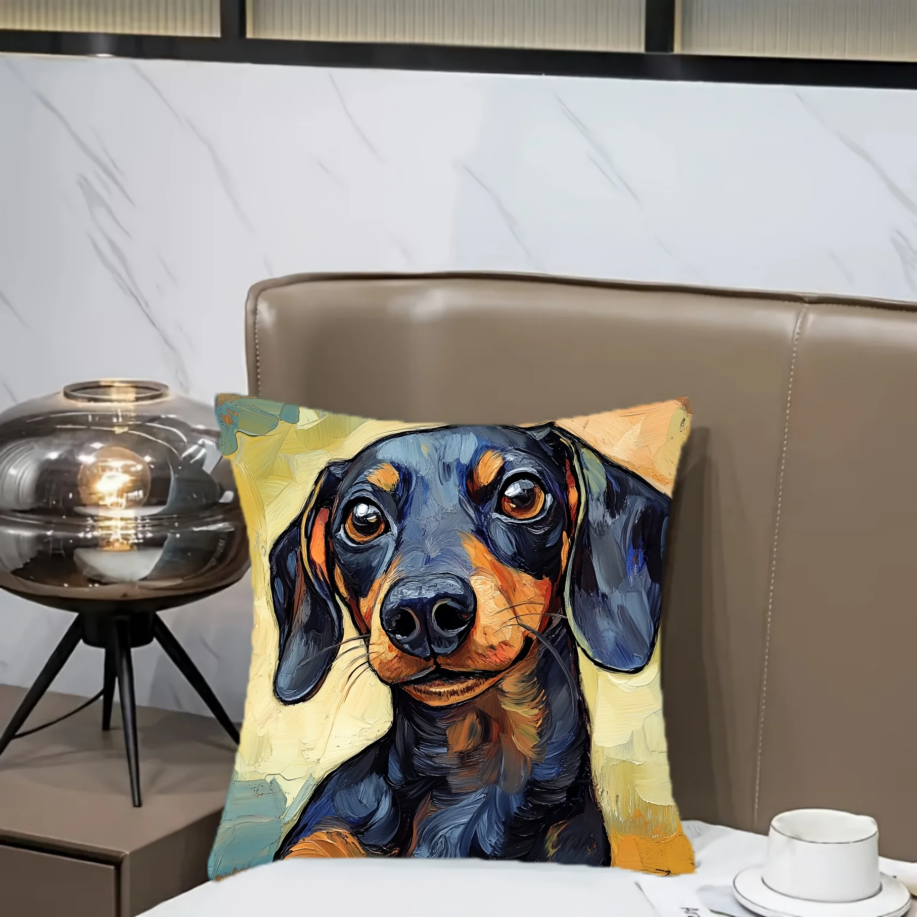 Stylish Dog Painting Pillowcase Throw Pillow Canvas Art Decor for Pet Lovers Home Accent Cushion Gift Dog Owner Merchandise