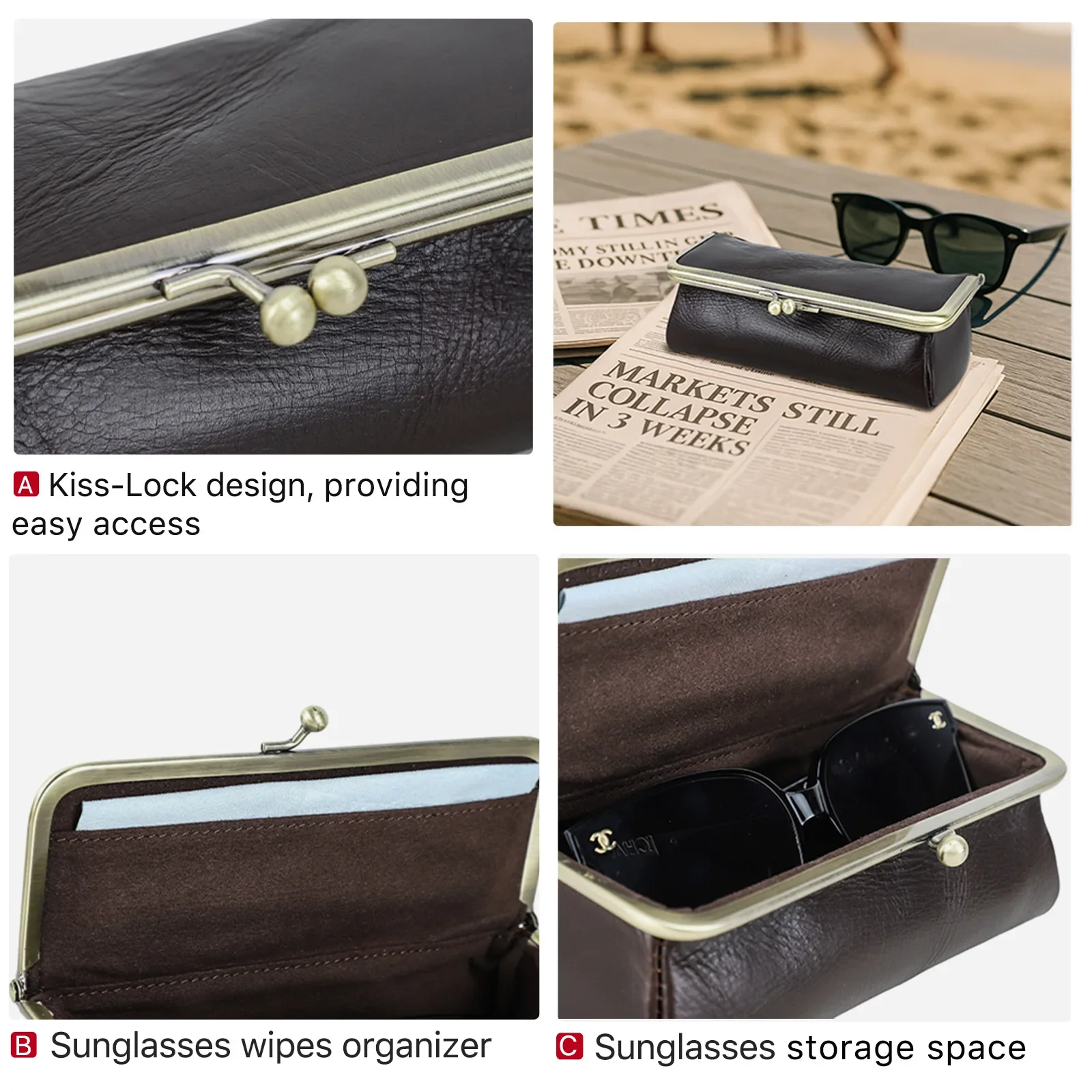 Adornlink Full Grain Oil Bead Handmade Genuine Leather Eyeglasses Case Bag - Glasses Protector Pouch for Sunglasses And Eyewear