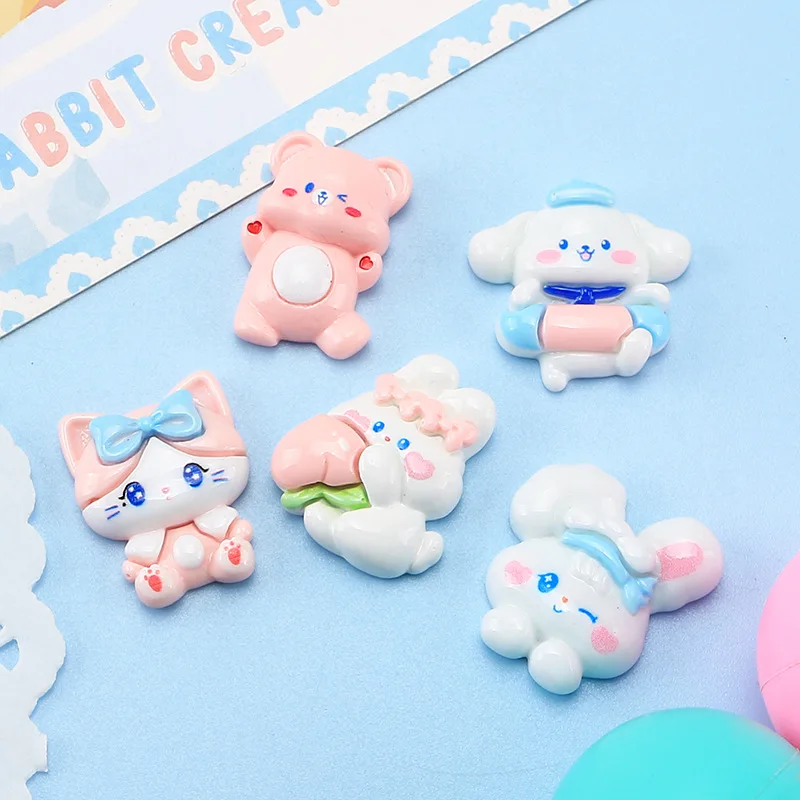 

100pcs Resin Kawaii Cute Rabbit Bear Cat Flatback Stone Figurine Scrapbook DIY Decor Home Accessories Crafts