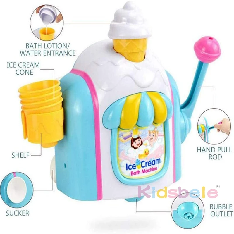 Ice Cream Foam Machine Car Bath Toys Toddler Ice Cream Maker Bubble Foam Play Machine Powerful Suction Delicate