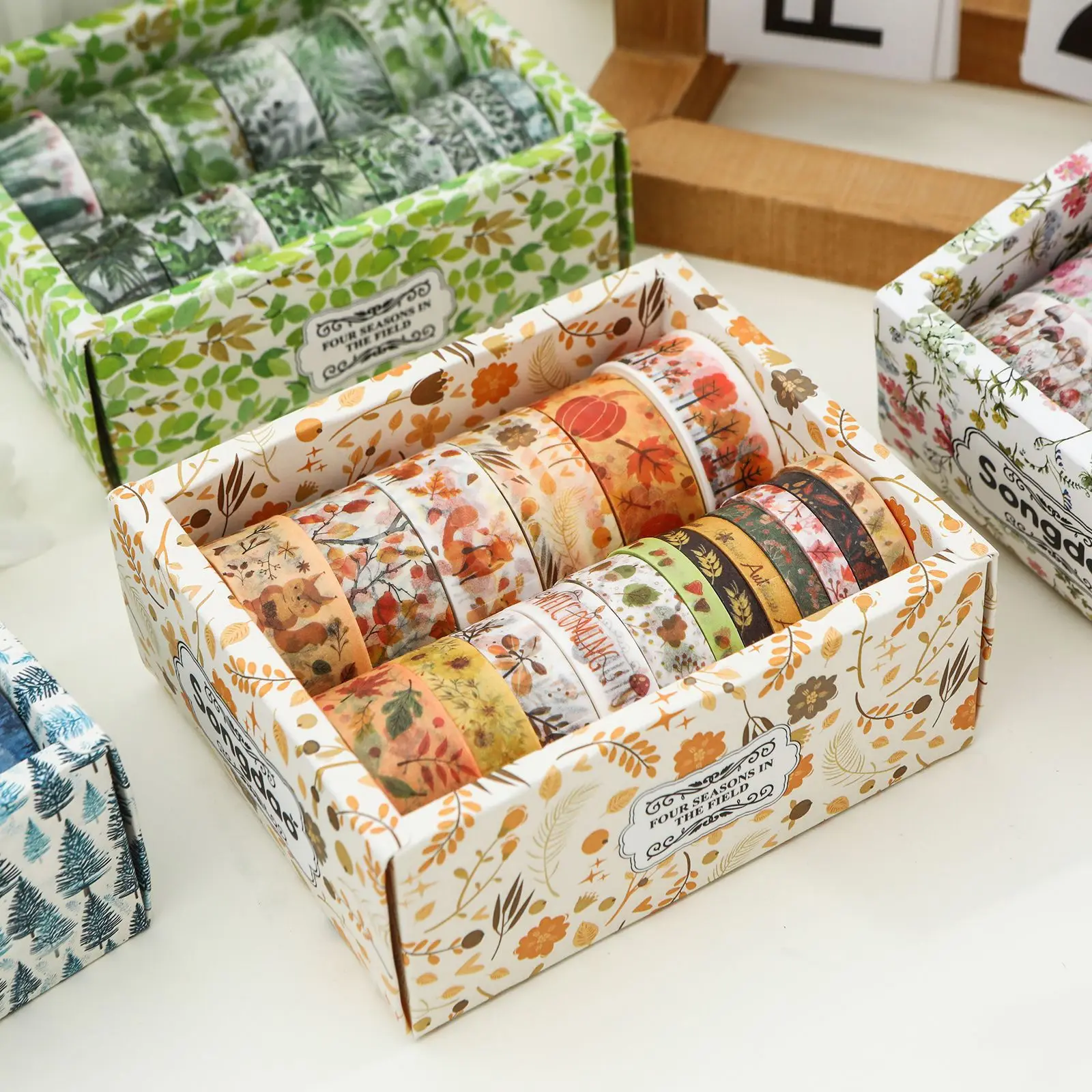 Набор декоративных бумажных лент Yuanye Four Seasons Washi Tape в стиле Матсумиши с ботаническими и цветочными мотивами для скрапбукинга, дневников и DIY-проектов