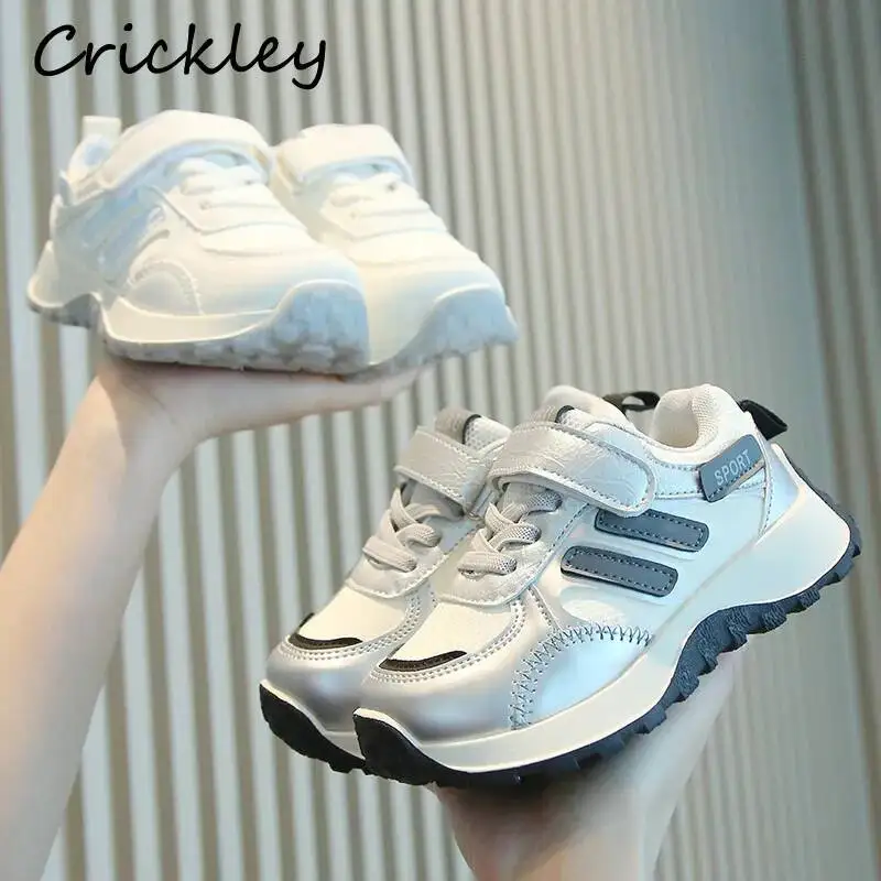 PU White Children Sneakers Spring Autumn Hook Loop Boys Girls Casual Shoes Running Soft Bottom Kids Sport Shoes