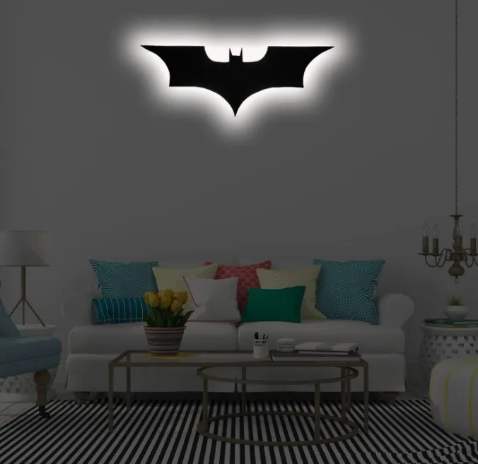 40cm Cool LED Wall Light with Wireless Remote Control and Color Change Bat Wings Shape Bedside Light Atmosphere Logo Lamp