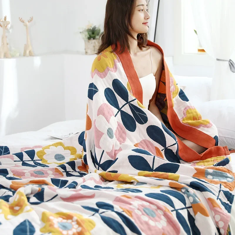 日本の綿の毛布とスロー、ガーゼの花、ソファタオル、夏のエアコンの毛布、柔らかいレジャーのベッドカバー、自由奔放に生きるシーツ