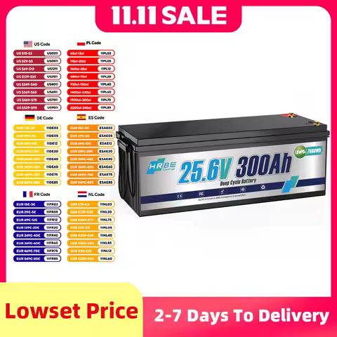 HRBEEnerg 24V 300Ah LiFePO4 Lithium Battery 200A BMS 8000+ Cycles Battery For RV,Solar,Marine,Camping,Trolling Motor,off-Grid