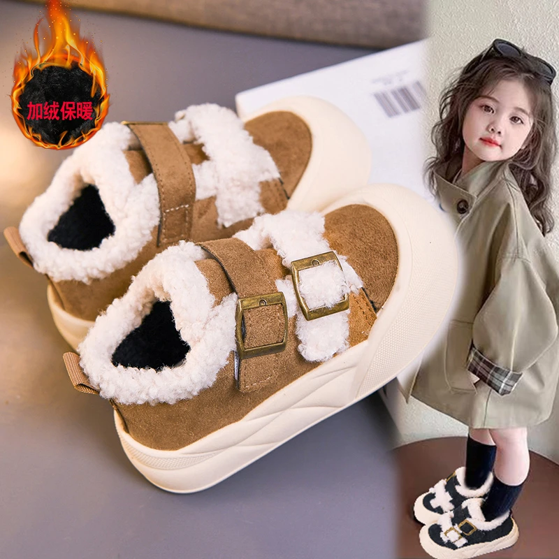 أحذية دافئة جديدة مضادة للانزلاق لشتاء 2025 للأولاد النسخة الكورية أحذية قطنية سميكة للفتيات