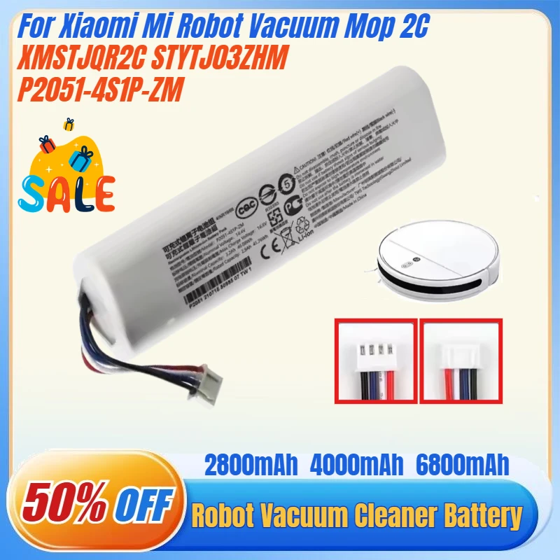 14.4V 2800mAh-6800mAh Li-ion Replacement Battery for Xiaomi Mi Robot Vacuum Mop 2C STYTJ03ZHM XMSTJQR2C P2051-4S1P-ZM Bateria