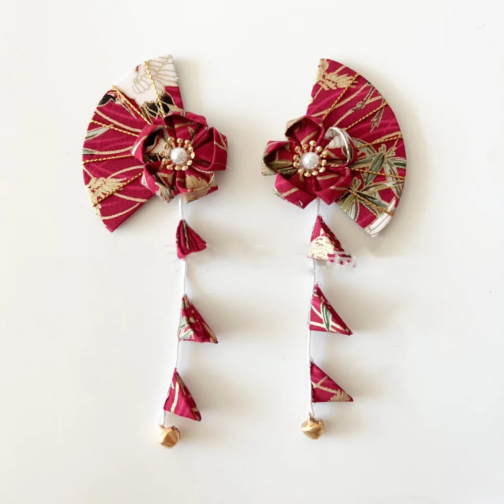 

All-match Bell Kimono Sakura Hairpin Flower Cloth Tassel Fan Hair Clip Kimono Sakura Hanfu Fan Hair Clip Girls