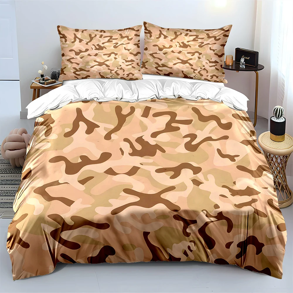 Abstract Desert Camouflage Pattern Bedding Set for Kids Luxury Gift 3pcs Digital Print Comforter Set Soft Comfortable Breathable