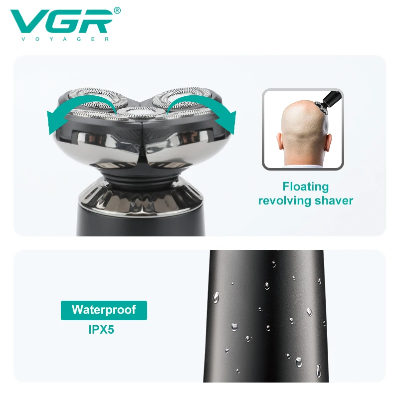 Vgr Intelligente Waterdichte Kapper Elektrisch Scheerapparaat Heren Baard Body Hair Trimmer Roterend Scheerapparaat Met 5 Kop