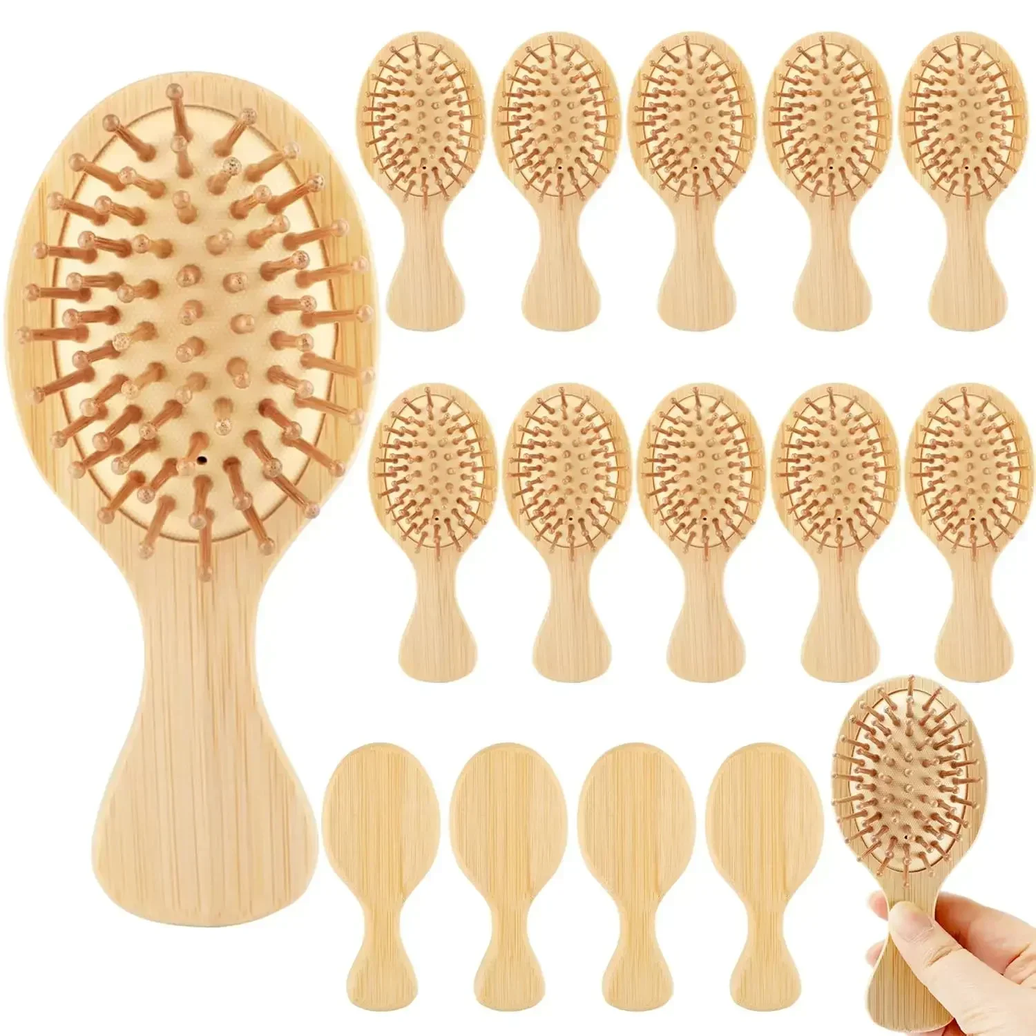 16/10Pcs Mini Bamboo Hair Brushes Scalp Massage Detangling, Travel Small Round Hair Brush Round-tipped Wooden Paddle Comb