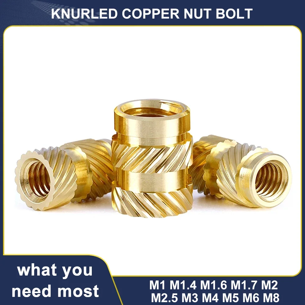 M1 M1.4 M1.6 M1.7 M2 M2.5 M3 M4 M5 M6 M8 Threaded Insert Nut Brass Hot Melt Knurled Heat Set Injection Molding Embed Copper Nut